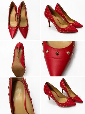 Michael Kors Red Studded Pointed Leather Pumps